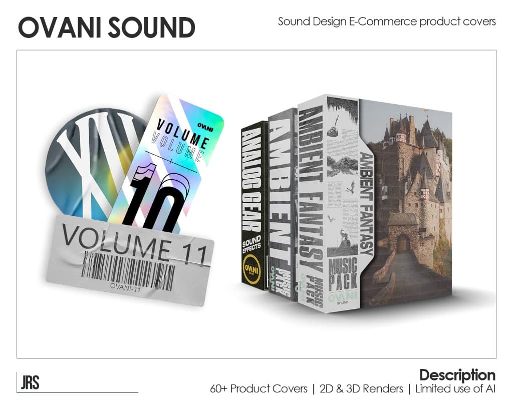 Ovani Sound e-commerce product covers — 2D stickers and 3D pack renders